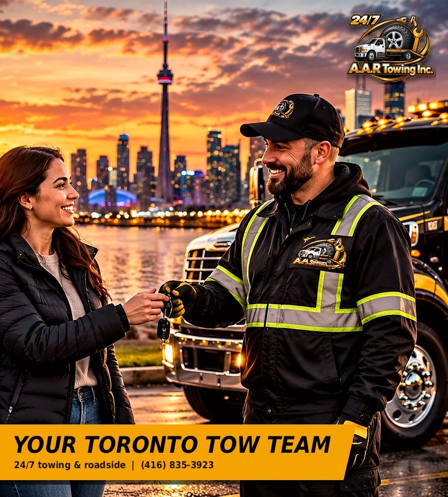 A.A.R Towing driver handing keys back to a Toronto customer